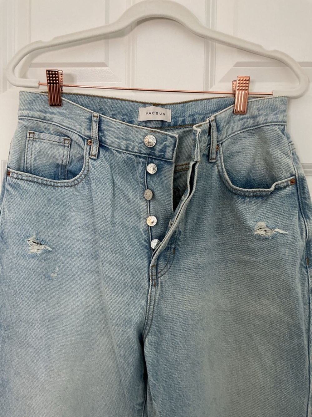 PacSun Light Wash High Rise Distressed Straight Jeans Chic Denim - Picture 11 of 11
